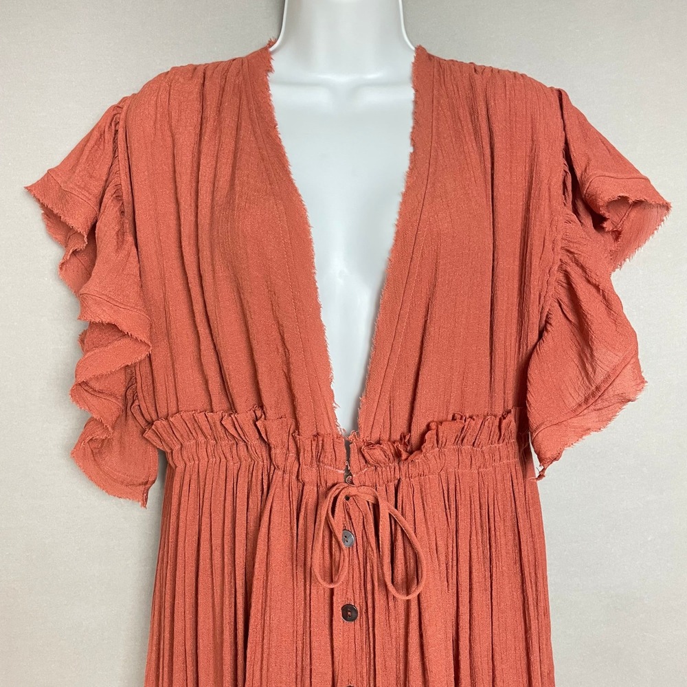 Flawless Maxi Dress Plunging V-Neck Ruffle Sleeve Boho Women Large Rust Brown - Picture 5 of 16